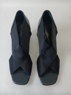VTG Andrew Geller Black Elastic Straps Block Heel Open Toed Shoes l Size: 8.5